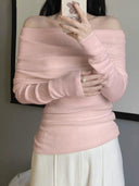Off-the-Shoulder Clavicle Top Sweater Chic Commuter Essential Off-the-Shoulder Clavicle Top Sweater Chic Commuter Essential