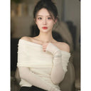 Off-the-Shoulder Clavicle Top Sweater Chic Commuter Essential Off-the-Shoulder Clavicle Top Sweater Chic Commuter Essential