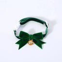 Elegant Velvet Holiday Pet Collar With Bow Tie And Bell Elegant Velvet Holiday Pet Collar With Bow Tie And Bell