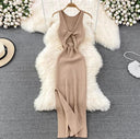 Korean Knitted V Neck Bodycon Dress Chic Hollow Out Style Korean Knitted V Neck Bodycon Dress Chic Hollow Out Style
