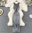 Korean Knitted V Neck Bodycon Dress Chic Hollow Out Style Korean Knitted V Neck Bodycon Dress Chic Hollow Out Style