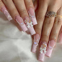 Pink Bow Press On Nails Elegant Pearl Coffin Accent Set Pink Bow Press On Nails Elegant Pearl Coffin Accent Set