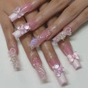 Pink Bow Press On Nails Elegant Pearl Coffin Accent Set Pink Bow Press On Nails Elegant Pearl Coffin Accent Set