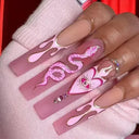 Pink Bow Press On Nails Elegant Pearl Coffin Accent Set Pink Bow Press On Nails Elegant Pearl Coffin Accent Set
