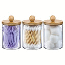Qtip Holder with Bamboo Lid Clear Plastic Apothecary Jar Qtip Holder with Bamboo Lid Clear Plastic Apothecary Jar