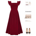 Red Square-Collar Party Dress for Sophisticated Evening Elegance Red Square-Collar Party Dress for Sophisticated Evening Elegance