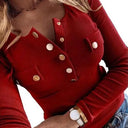 Sexy Solid Color Ribbed Blouse Chic Button Top Versatile Fit Sexy Solid Color Ribbed Blouse Chic Button Top Versatile Fit