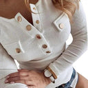 Sexy Solid Color Ribbed Blouse Chic Button Top Versatile Fit Sexy Solid Color Ribbed Blouse Chic Button Top Versatile Fit