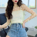 Sheer Black Lace Star Dots Mesh Tee: Chic Fashion Piece Sheer Black Lace Star Dots Mesh Tee: Chic Fashion Piece