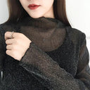 Sheer Black Lace Star Dots Mesh Tee: Chic Fashion Piece Sheer Black Lace Star Dots Mesh Tee: Chic Fashion Piece