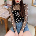 Sheer Black Lace Star Dots Mesh Tee: Chic Fashion Piece Sheer Black Lace Star Dots Mesh Tee: Chic Fashion Piece