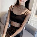 Sheer Black Lace Star Dots Mesh Tee: Chic Fashion Piece Sheer Black Lace Star Dots Mesh Tee: Chic Fashion Piece