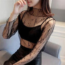 Sheer Black Lace Star Dots Mesh Tee: Chic Fashion Piece Sheer Black Lace Star Dots Mesh Tee: Chic Fashion Piece