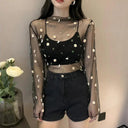 Sheer Black Lace Star Dots Mesh Tee: Chic Fashion Piece Sheer Black Lace Star Dots Mesh Tee: Chic Fashion Piece