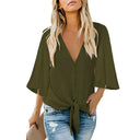 Shiying Fall V-neck Long Sleeve Buckle Loose Shirt for Women Shiying Fall V-neck Long Sleeve Buckle Loose Shirt for Women