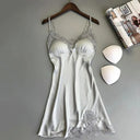 Silk Suspender Nightdress Elegant V-Neck Lace Robe Set Silk Suspender Nightdress Elegant V-Neck Lace Robe Set