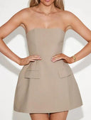Strapless Backless A-line Dress Trendy Fashion with Pockets Strapless Backless A-line Dress Trendy Fashion with Pockets