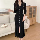 Stylish Black Bodycon Knit Midi Dress Korean Elegance Comfort Stylish Black Bodycon Knit Midi Dress Korean Elegance Comfort