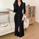 Stylish Black Bodycon Knit Midi Dress Korean Elegance Stylish Black Bodycon Knit Midi Dress Korean Elegance