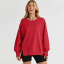 Sweatshirt Fashion Side Slit Pure Color Burr Pullover Stylish Sweatshirt Fashion Side Slit Pure Color Burr Pullover Stylish