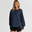 Sweatshirt Fashion Side Slit Pure Color Burr Pullover Stylish Sweatshirt Fashion Side Slit Pure Color Burr Pullover Stylish