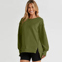 Sweatshirt Fashion Side Slit Pure Color Burr Pullover Stylish Sweatshirt Fashion Side Slit Pure Color Burr Pullover Stylish