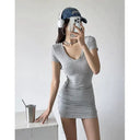 V Neck Sheath Dress Summer Style High Quality Fashion V Neck Sheath Dress Summer Style High Quality Fashion