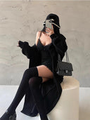 Y2K Lace Patchwork Black Bodycon Dress Clubwear Night Out Y2K Lace Patchwork Black Bodycon Dress Clubwear Night Out