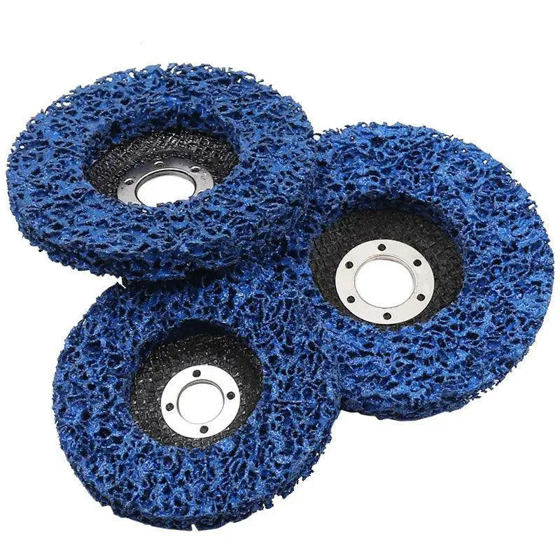 Set of three blue diamond grinding wheel flap discs with abrasive surface for tools