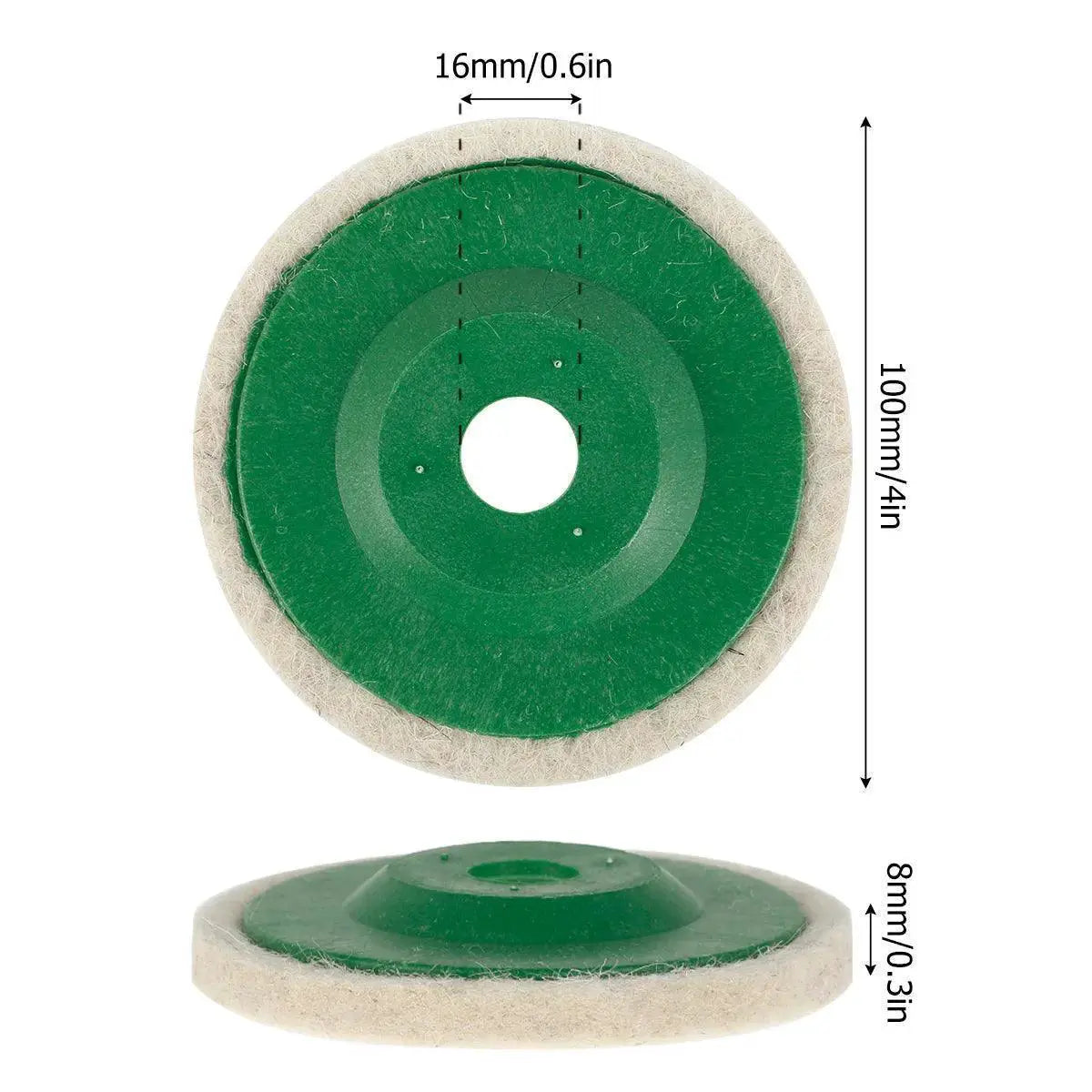 Green wool polishing wheel buffing pad for angle grinder, 100mm diameter, OurLum.com