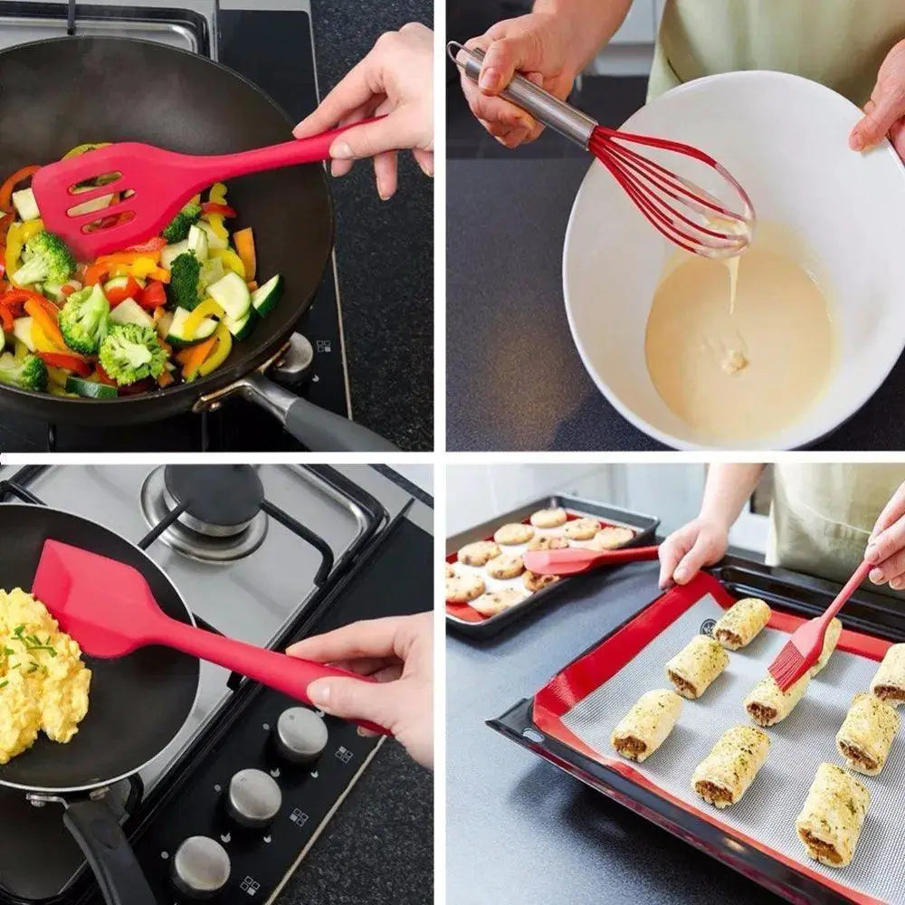 10 Piece Non Stick Silicone Kitchen Utensil Set Premium