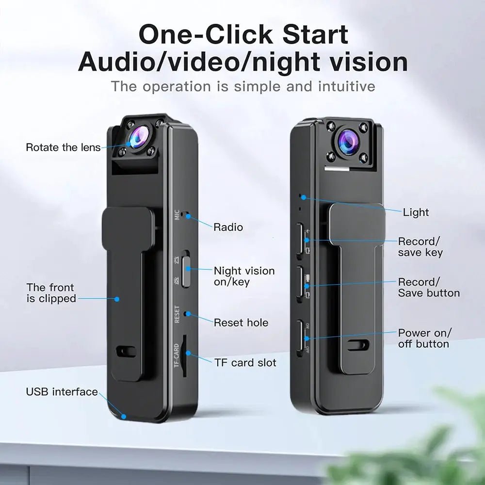 1080P Mini Body Camera With Audio Hands Free Waterproof Wearable Cam