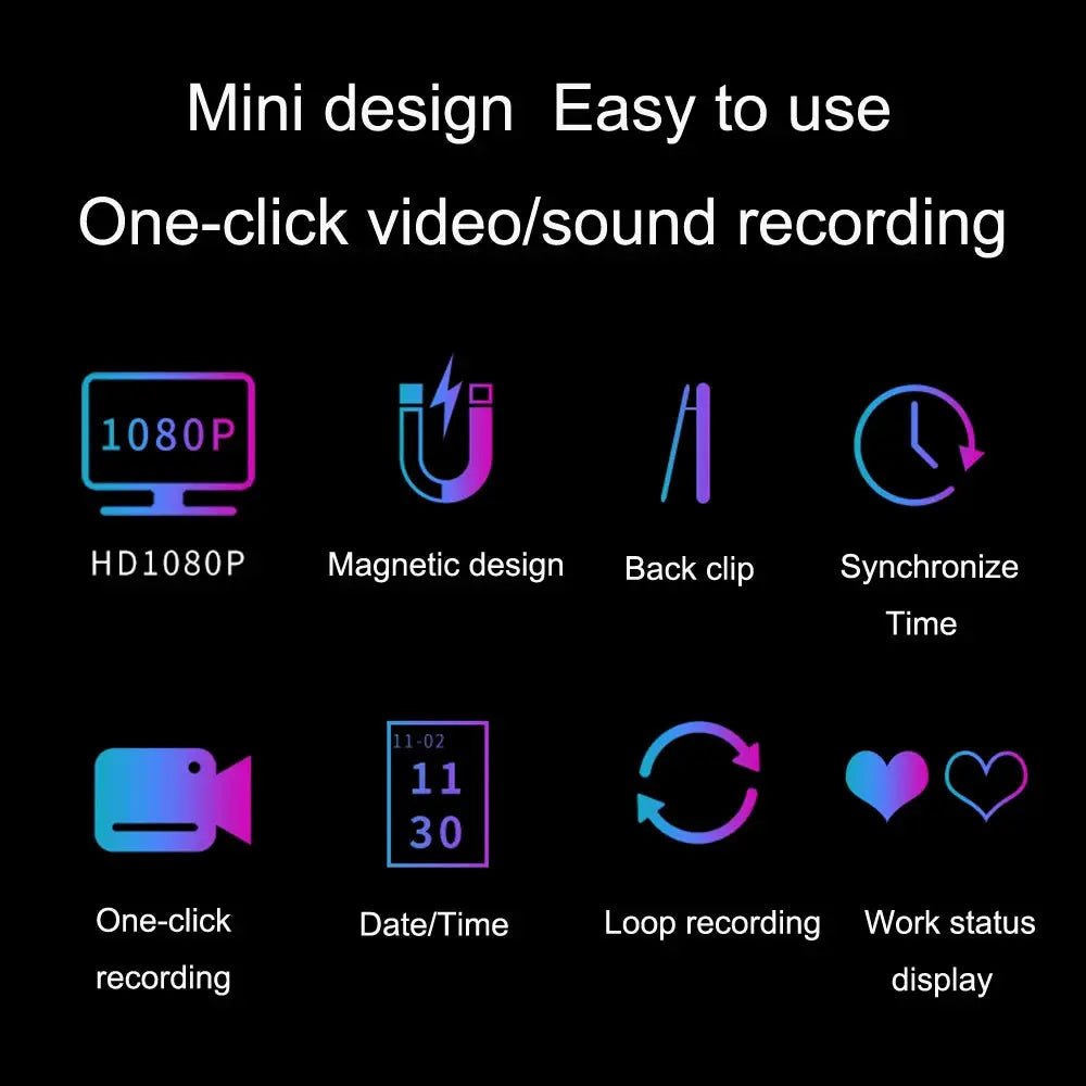 1080P Mini Camera With Display Screen Clip On For Home Security Ultra Compact