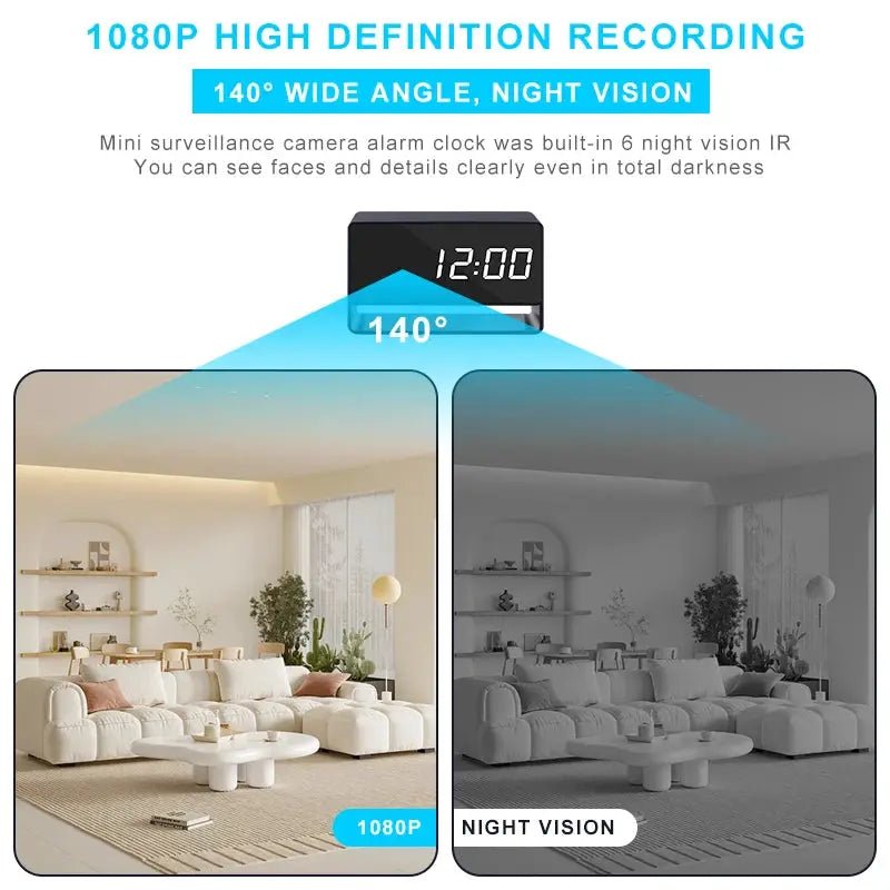1080P WiFi Camera Digital Clock Mini Spy Cam Night Vision For Home Safety