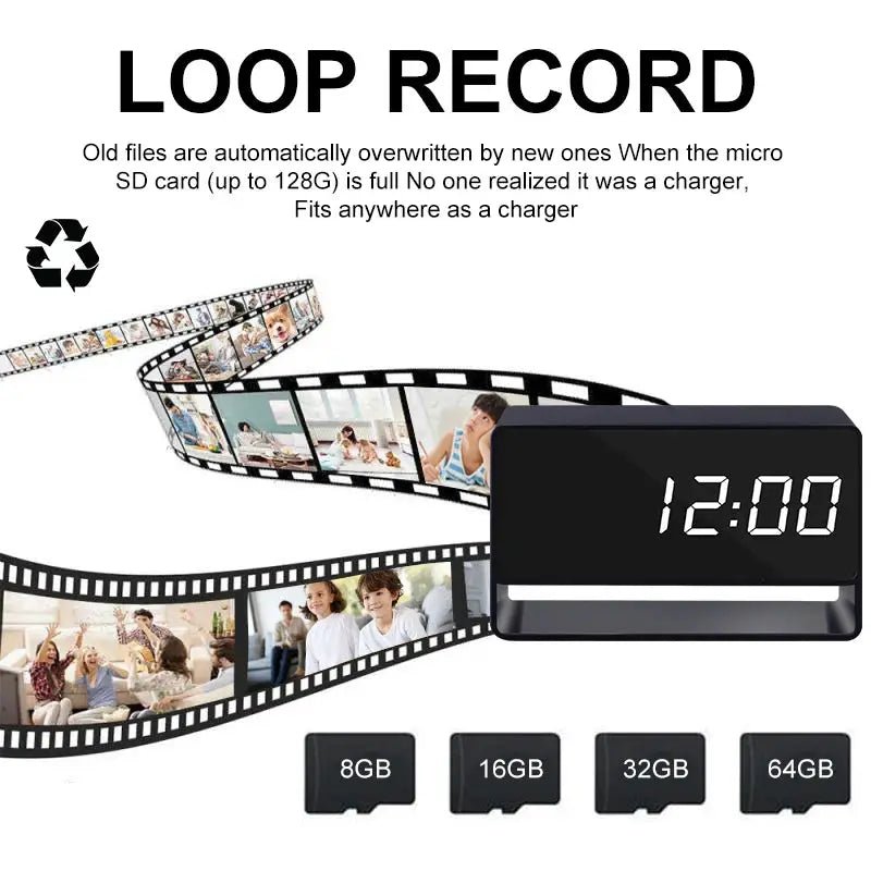 1080P WiFi Camera Digital Clock Mini Spy Cam Night Vision For Home Safety