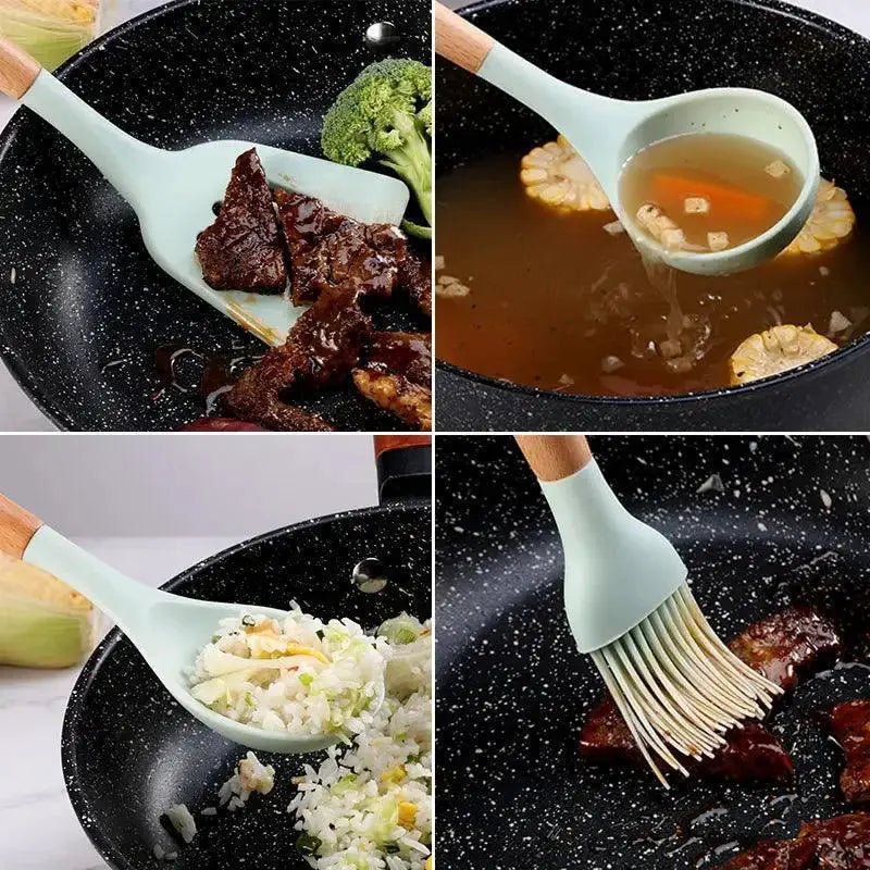 12 - Piece Non - Stick Silicone Utensil Set With Wooden Handles