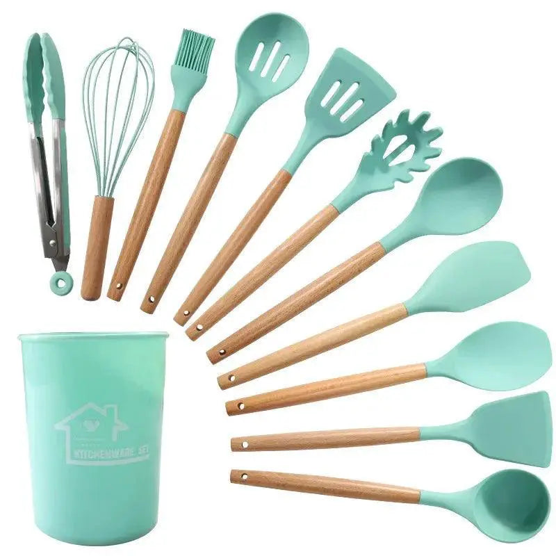 Non-Stick Silicone Utensil Set With Wooden Handles — product view 14