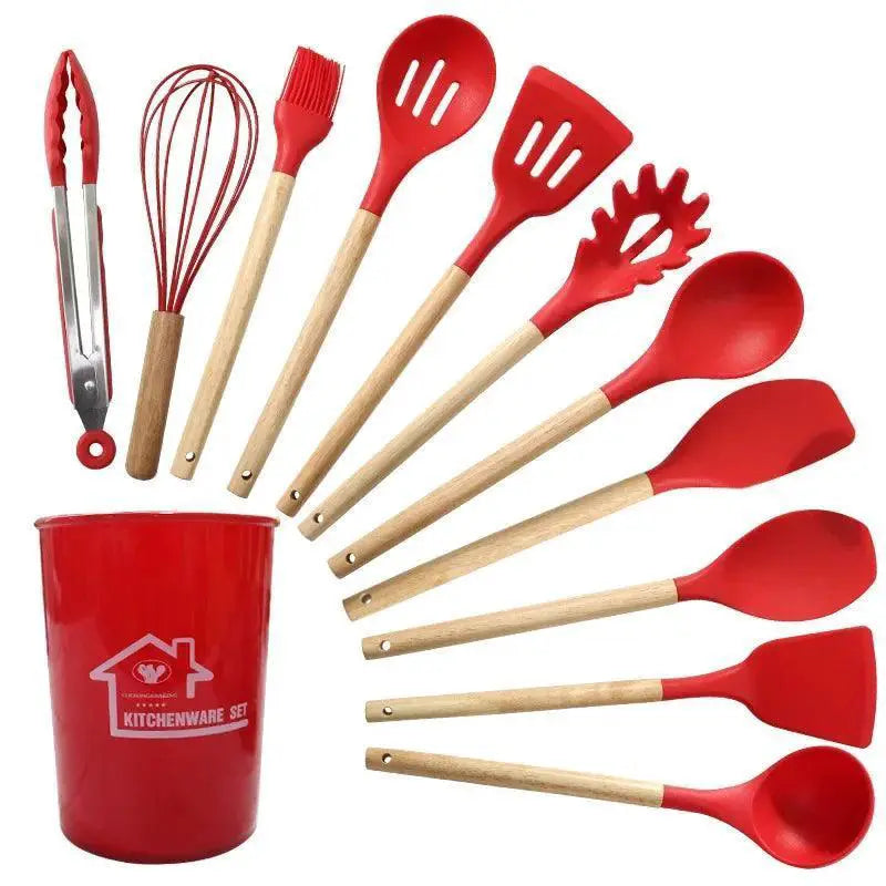12 - Piece Non - Stick Silicone Utensil Set With Wooden Handles
