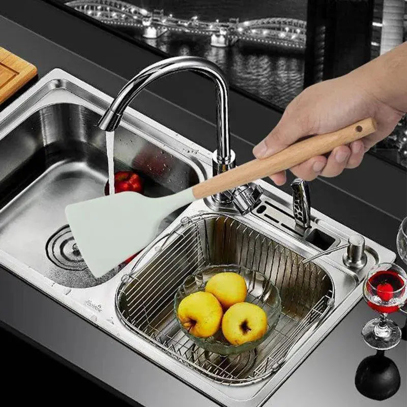 12 - Piece Non - Stick Silicone Utensil Set With Wooden Handles