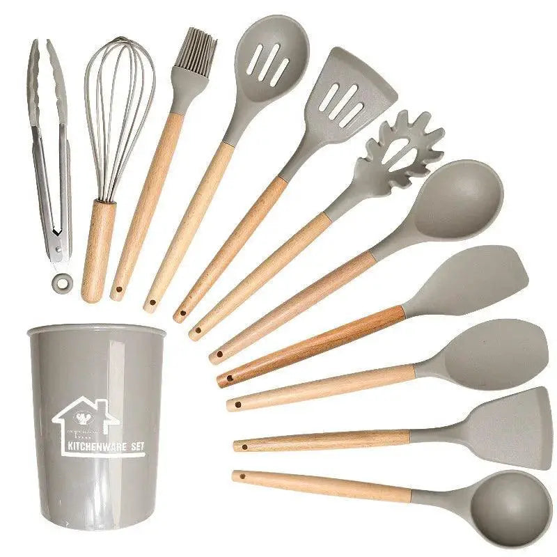 Non-Stick Silicone Utensil Set With Wooden Handles — product view 8