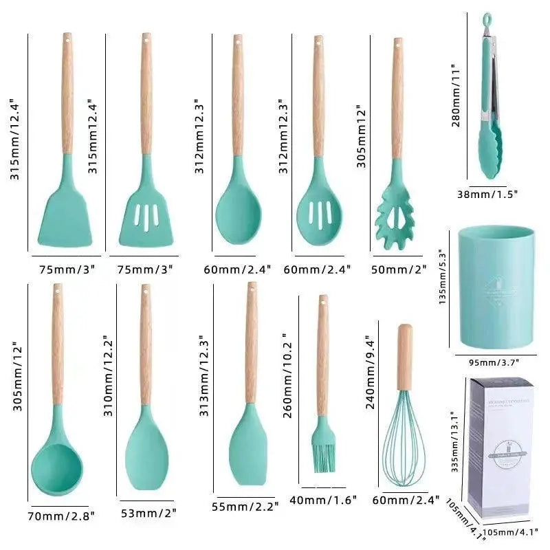 Kitchen Utensils Set 12 Piece Nonstick Silicone With Handles