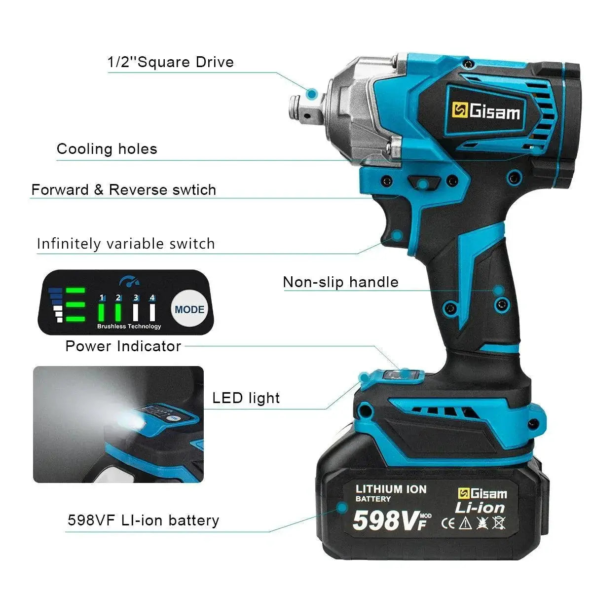 1200Nm Torque Brushless Electric Cordless Impact Wrench