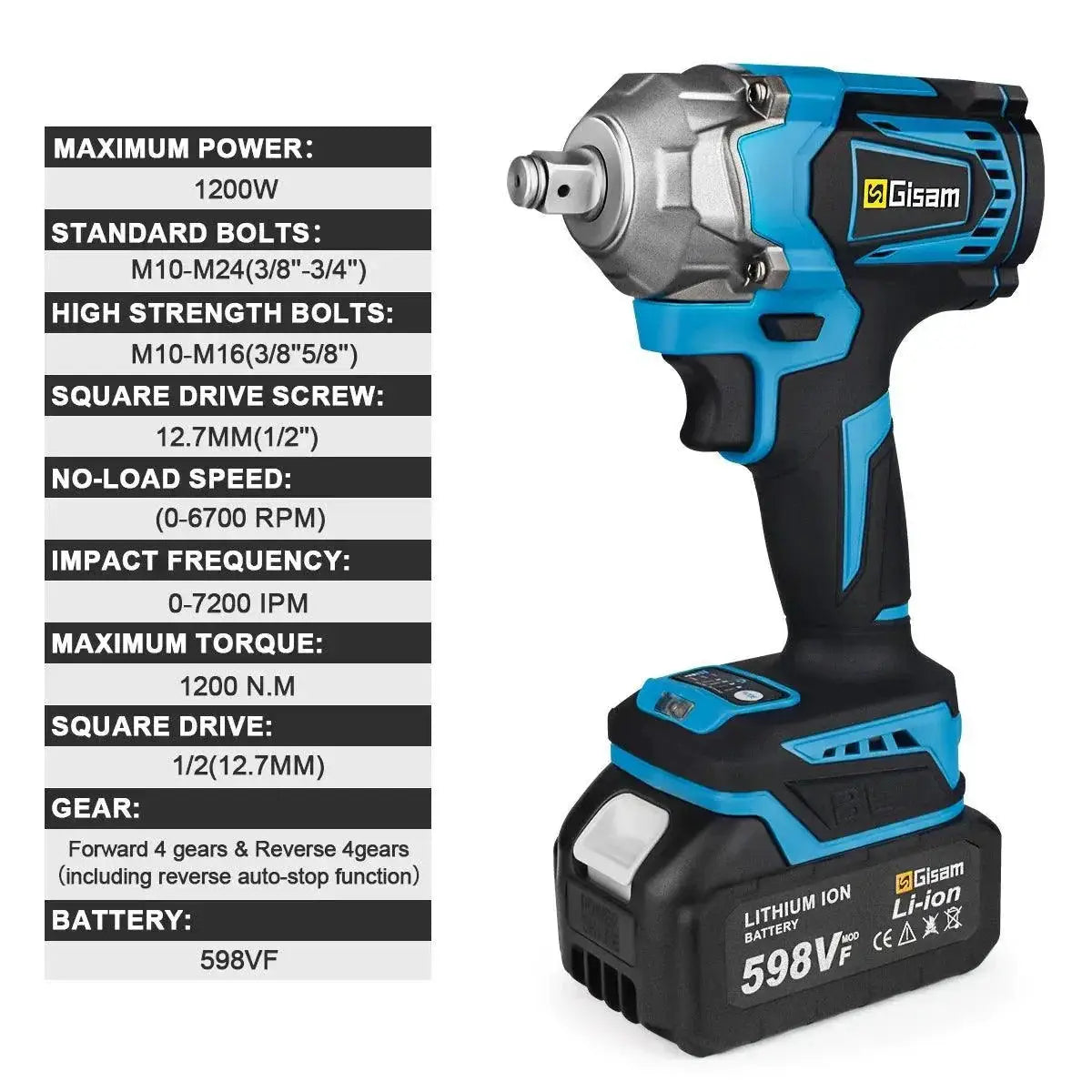 1200Nm Torque Brushless Electric Cordless Impact Wrench