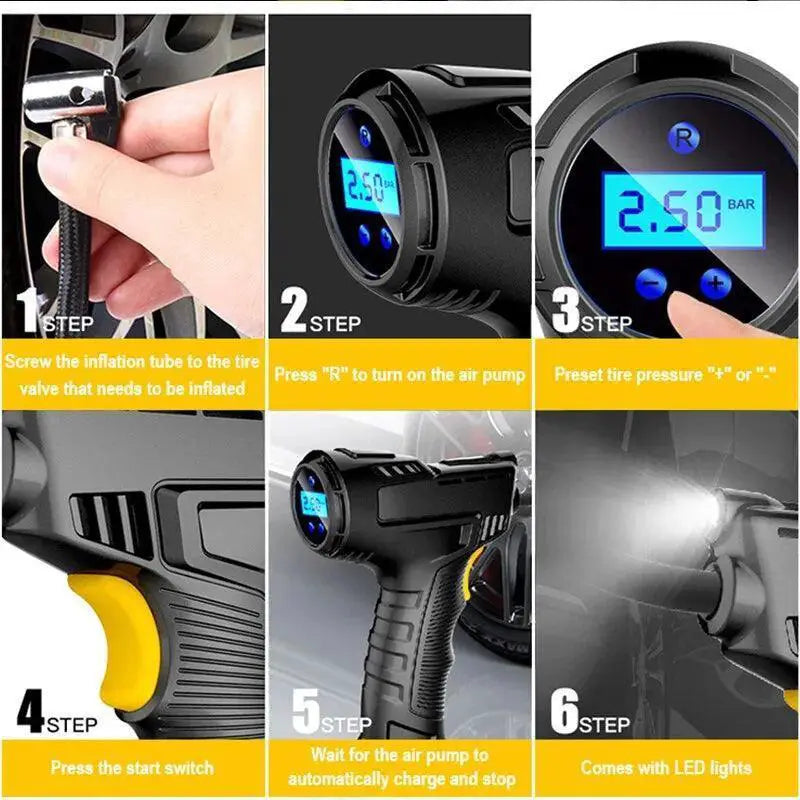 120W Wireless Handheld Tire Inflator For Cars And Bikes