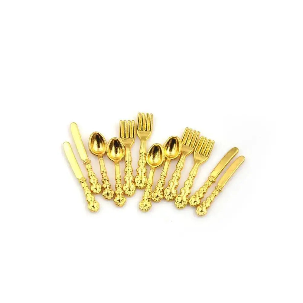12Pcs Mini Cutlery Set Metal 1 To 12 Scale Dollhouse Dining