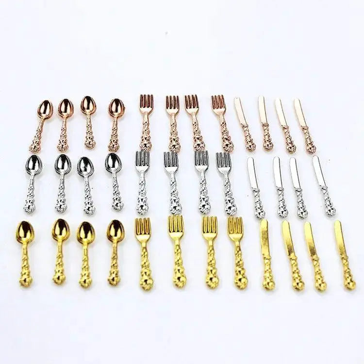 12Pcs Mini Cutlery Set Metal 1 To 12 Scale Dollhouse Dining