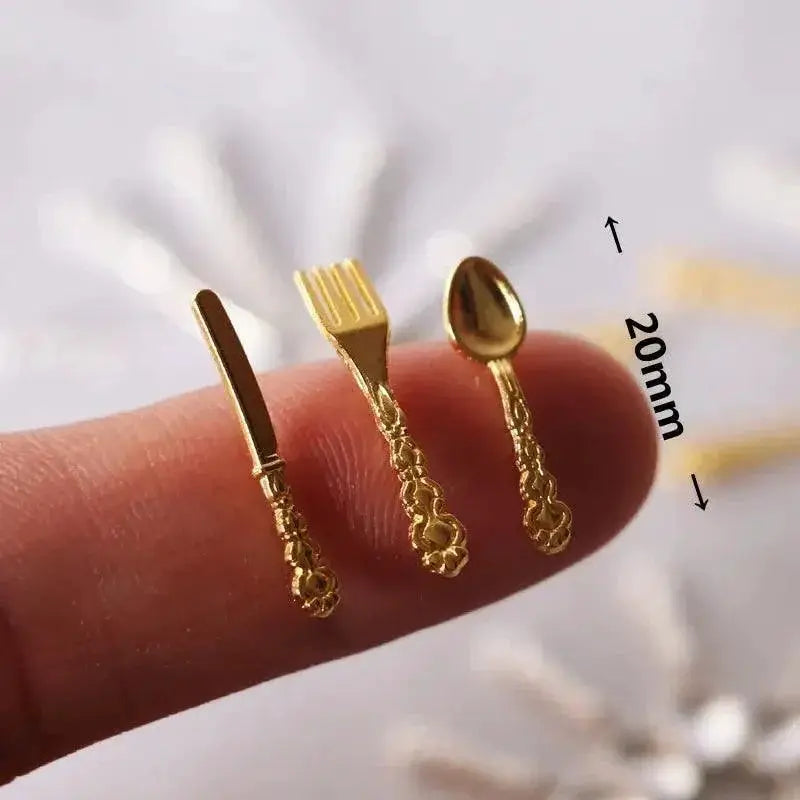 12Pcs Mini Cutlery Set Metal 1 To 12 Scale Dollhouse Dining