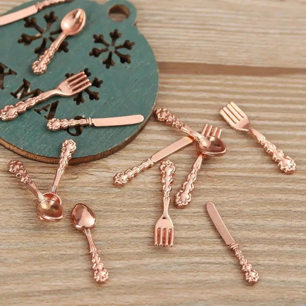 12Pcs Mini Cutlery Set Metal 1 To 12 Scale Dollhouse Dining