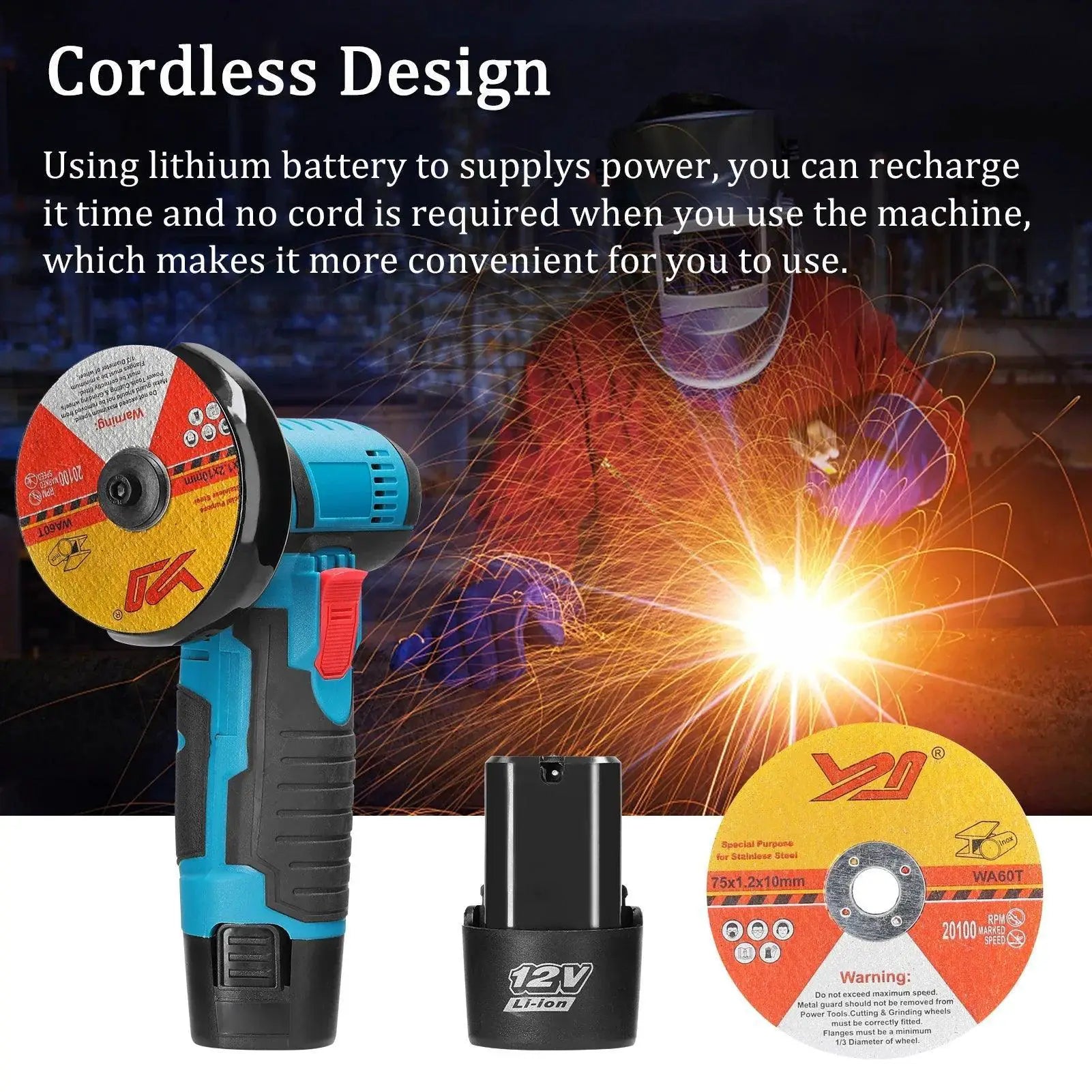 12V Brushless Angle Grinder 500W Cordless Tool Pro