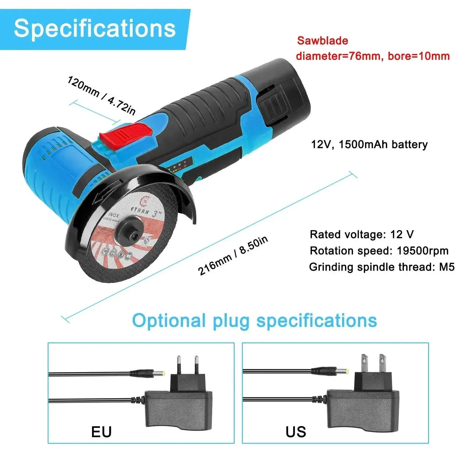 12V Cordless Angle Grinder 800W Mini Power Tool Professional